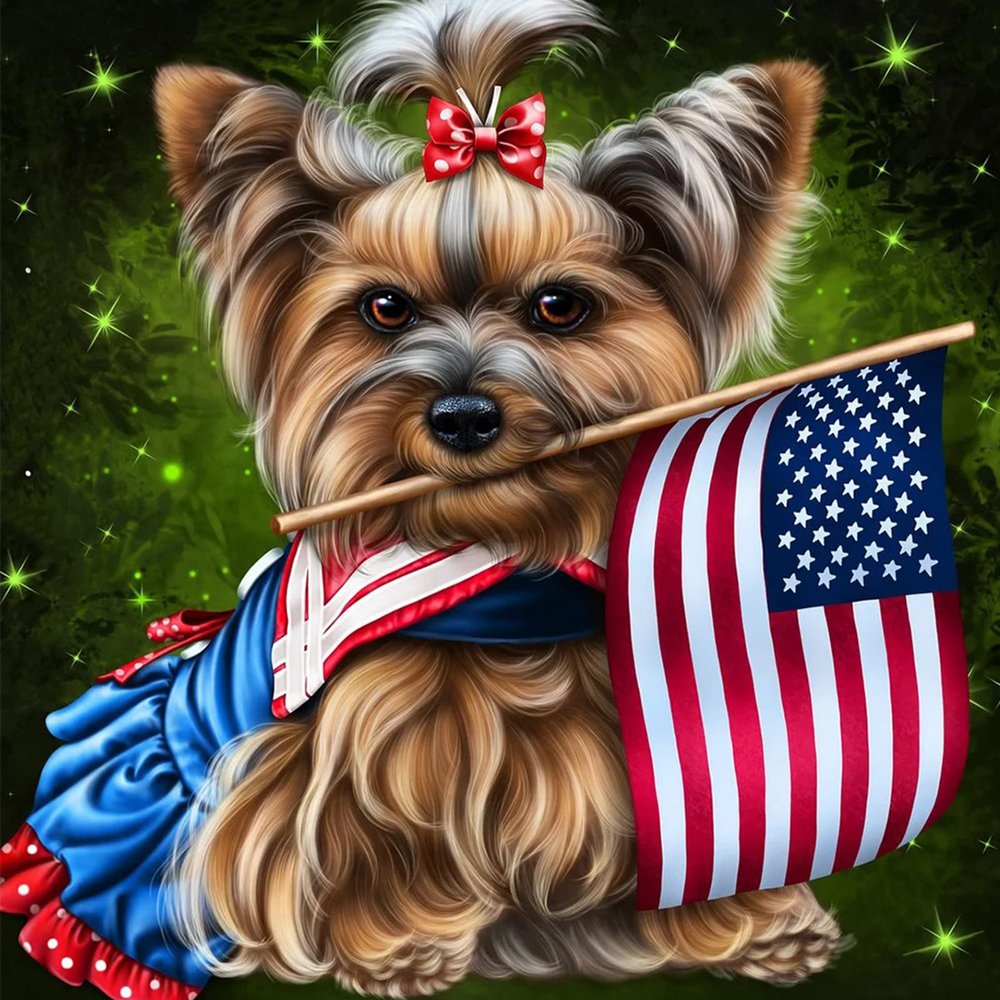 1000 Piece Jigsaw Puzzle American Flag 4th of July Yorkie Yorkshire Terrier Dog Challenge Educational Game for Adults Animal Wooden Puzzles Floor Props Kid Gift Unzip Toy Home Decor