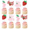 Keaziu 24Pack Red Strawberry Cupcake Toppers Pink Berry 1st Birthday Cupcake Picks for Strawberry Baby Shower Kids First Birthday Cake Decors Sweet One Cupcake Decoration Supplies view 1
