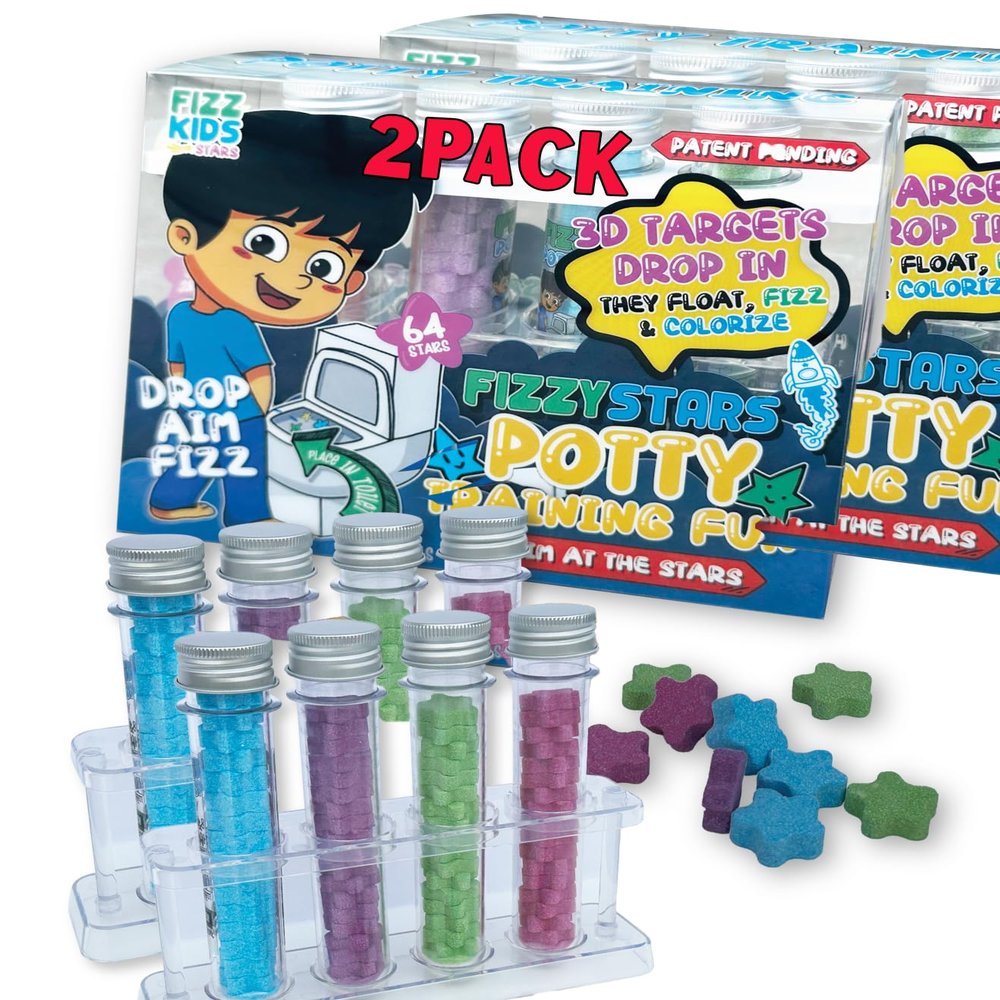 FIZZY STARS Potty Training with Aiming Pee Targets Turns Bubbling Colouring Targets - Fun Urinal Learning Kit for Toddlers/Boys - Funny and Engaging Newest Idea (2 Pack)