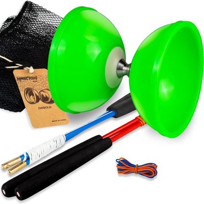 MAGICYOYO Diabolo MD01 Pro Triple Bearings Diabolos Yoyo for Kids Teen Adult, Beginners to Advanced Tricks Juggling Toy, Large 5" Chinese Yo-yo Diabolo +2 Pair Handsticks+Bag+2 Spare Cords Kit, Green