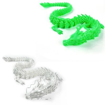 HUAWELL 2 Pcs 3D Printed Dragon,Chinese Dragon Flexible Toy, Super Bigger Size 24 Inch Ionger with Multiple Color Options, Joints are Flexible and Movable Gift for Kids (White & Green)