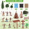 44 PCS Native American Indians Figures Toys Set, Plastic Figurine Toys Includes Indian Figurines, Trees, Moss, Sand, Stones for Kids Historical Education School Project Decoration Birthday Halloween view 2