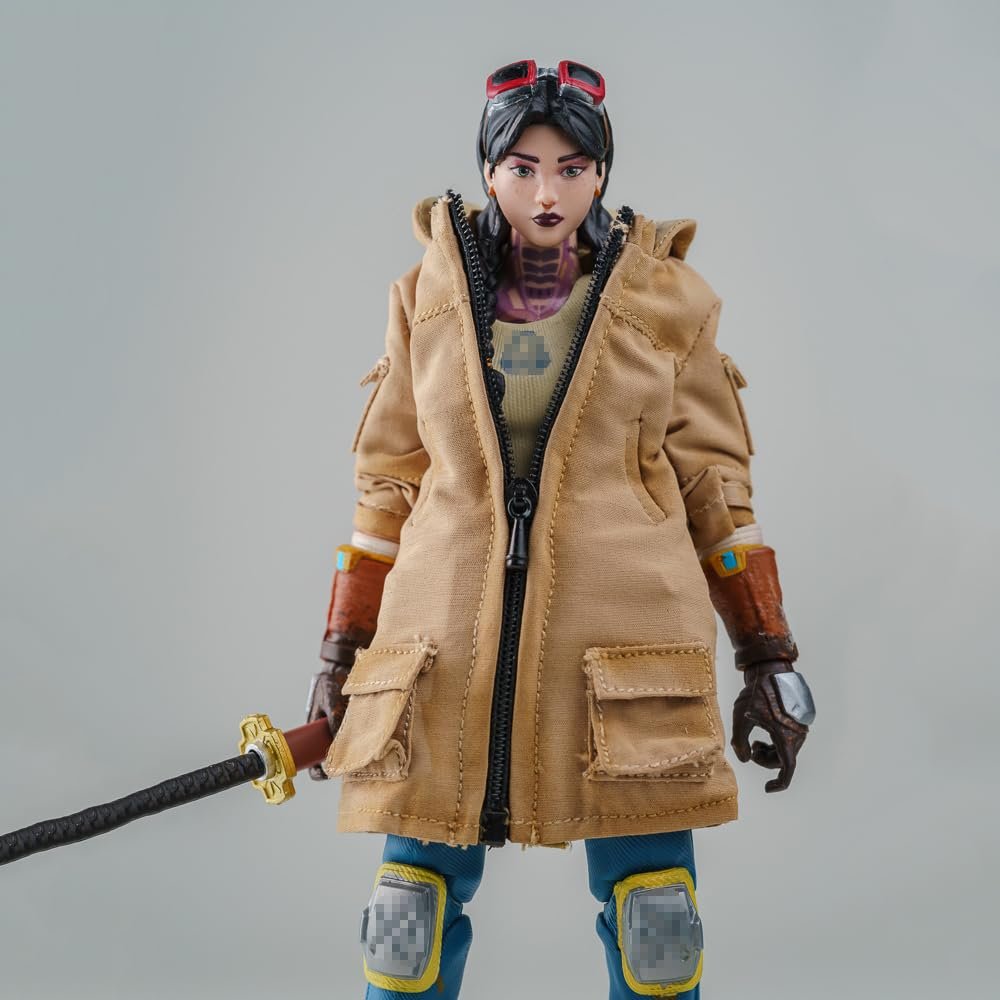 1/12 Scale Female Clothes,Female Hooded Windbreaker Long Coat Overcoat Clothing for 6inch Action Figure Body (Khaki)