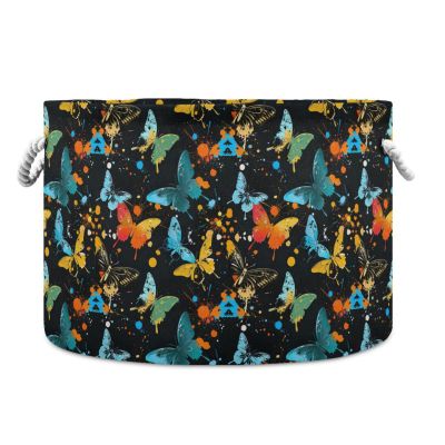 Abstract Butterfly Pattern Toys Storage Bin with Cotton Rope Large Capacity Clothes Storage Baskets Laundry Hamper Holiday Ornament Box Organizer for Bedroom Bathroom Nursery