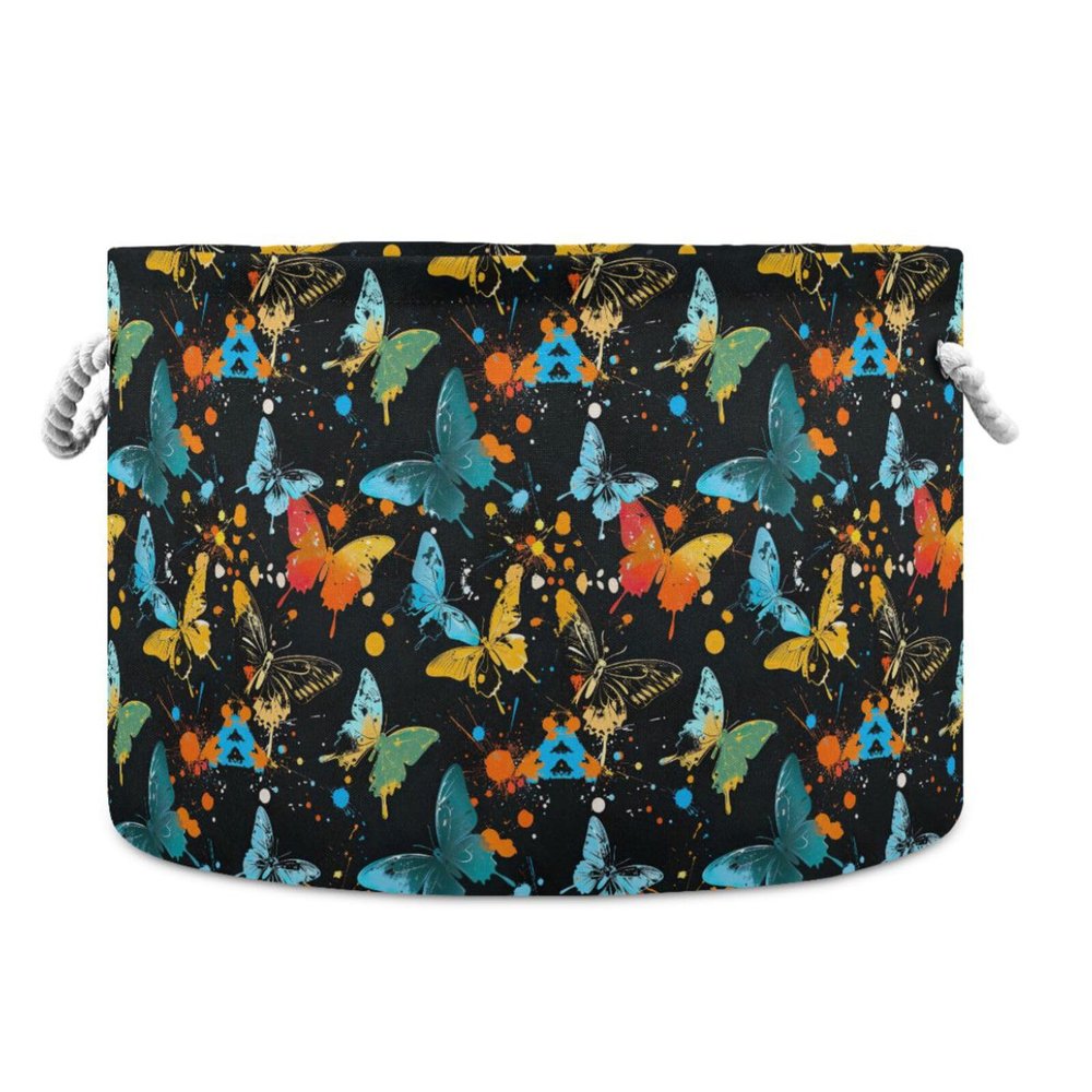 Abstract Butterfly Pattern Toys Storage Bin with Cotton Rope Large Capacity Clothes Storage Baskets Laundry Hamper Holiday Ornament Box Organizer for Bedroom Bathroom Nursery