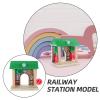 Wooden Railway Station, Wooden Railway Toy Train Set Wooden Train Track Railway Building Scene Layout Accessory for Kids Boys and Girls view 3