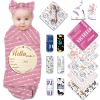 Personalized Baby Swaddle Blanket for Boys Girls Custom Baby Blankets with Name Bow Headband and Hat Set Customized Swaddles Gift for Newborns Love view 1
