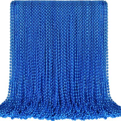100 PCS Blue Bead Necklace, Blue Mardi Gras Christmas Oval Beads, 30.5" 4th of July Patriotic Beads Necklaces, Parade Throw Accessories for Independence Day Mardi Gras Hanukkah Pirate Theme Party