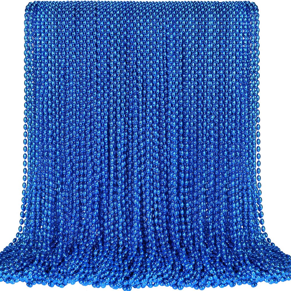 100 PCS Blue Bead Necklace, Blue Mardi Gras Christmas Oval Beads, 30.5" 4th of July Patriotic Beads Necklaces, Parade Throw Accessories for Independence Day Mardi Gras Hanukkah Pirate Theme Party
