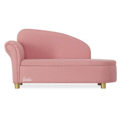 Barbie x volur Dream in Pink Kids Chaise Lounge, Soft Upholstered Seat with Raised Backrest, Gold-Tone Legs and Hidden Storage, Cozy Playroom and Bedroom Seating, ASTM Certified  Pink