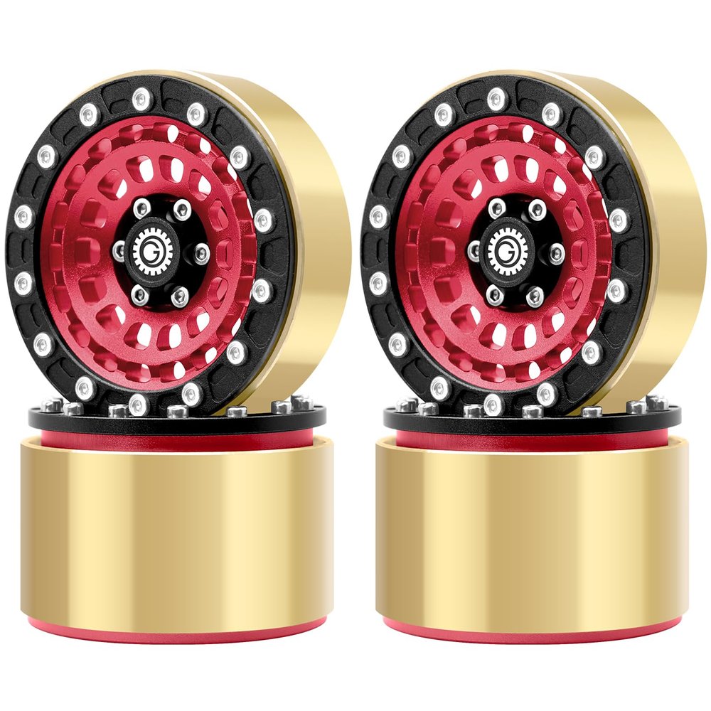 OGRC 1.9 Beadlock Wheel RC Crawler Wheels with Brass Ring 1.9" Wheels for Axial SCX10 TRX4 VS4-10 Gen8 MST CFX 1/10 RC Crawler Upgrade (Red)