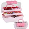 Huniupore Hair Accessories Organizer for Girls Headbands, Clips, Ties Baby Girl Supplies, Lockable Three-layer Folding Craft Organizers and Storage Plastic Jewelry Box,10.8 * 5.9 * 5.7in (Pink) view 1