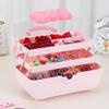 Huniupore Hair Accessories Organizer for Girls Headbands, Clips, Ties Baby Girl Supplies, Lockable Three-layer Folding Craft Organizers and Storage Plastic Jewelry Box,10.8 * 5.9 * 5.7in (Pink) view 2