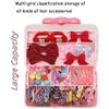 Huniupore Hair Accessories Organizer for Girls Headbands, Clips, Ties Baby Girl Supplies, Lockable Three-layer Folding Craft Organizers and Storage Plastic Jewelry Box,10.8 * 5.9 * 5.7in (Pink) view 3