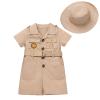 Wild One Birthday Outfit Girl Short Sleeve Khaki Safari Jumpsuit with Safari Hat Baby Safari Outfit Zookeeper Jungle Safari theme Photo Shoot Outfits Khaki 18-24 Months view 1