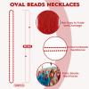 100 PCS Red Mardi Gras Beads, Red Oval Beads Necklaces Christmas Necklaces 30.5" Metallic Beaded Costume Necklaces Party Necklaces for Valentines Christmas Parade Throws Wedding Birthday Party Favors view 2