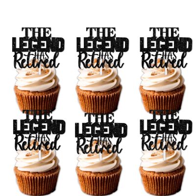 18pcs Black Glitter Silhouette Cupcake Topper The Legend Has Retired Theme Decor Supplies Male Going Away Father's Day Family Party Decorations