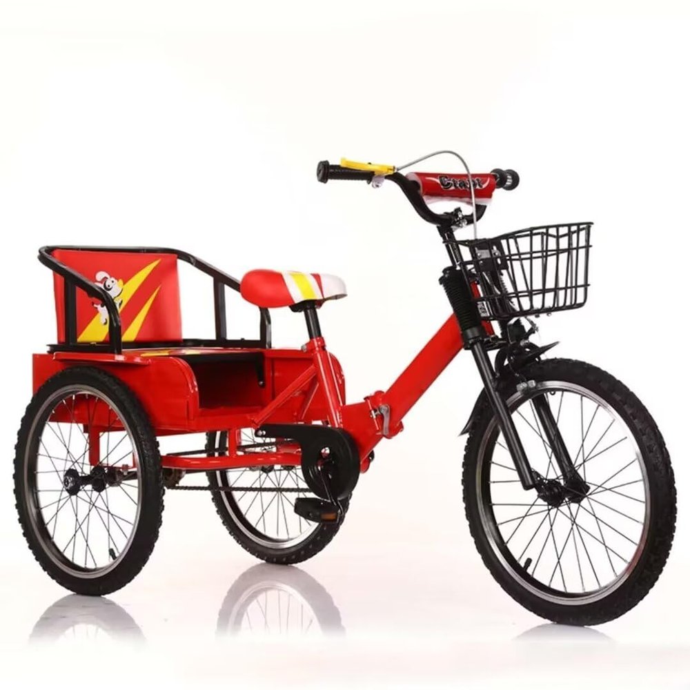 Folding Kids Cruiser Trike,Toddler Pedal Tricycle for Age 3-10,Tandem Tricycle with Foldable Rear seat,Adjustable Cargo Trike with Rear Cabin,Spoke Pneumatic Wheel (Red16inch)