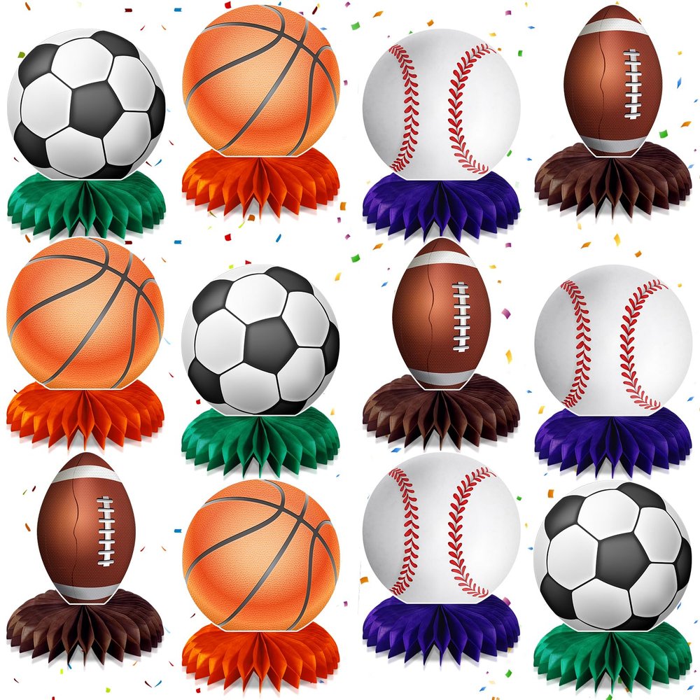 12pcs Sports Themed Birthday Party Decorations Sports Table Honeycomb Centerpieces Baseball Soccer Football Basketball Table Centerpieces Sports Themed Table Toppers Birthday Party Supplies for Boys