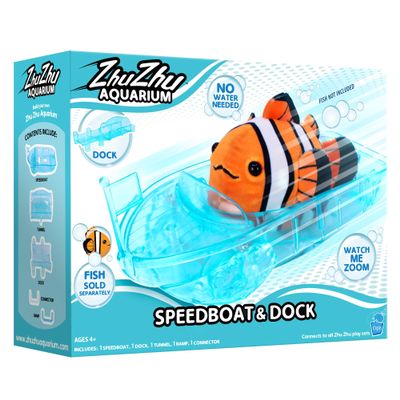 John Adams Zhu Zhu Pets | Zhu Zhu Aquarium Speedboat and Dock Playset | Electronic Pets | Ages 4+, Blue, 11547