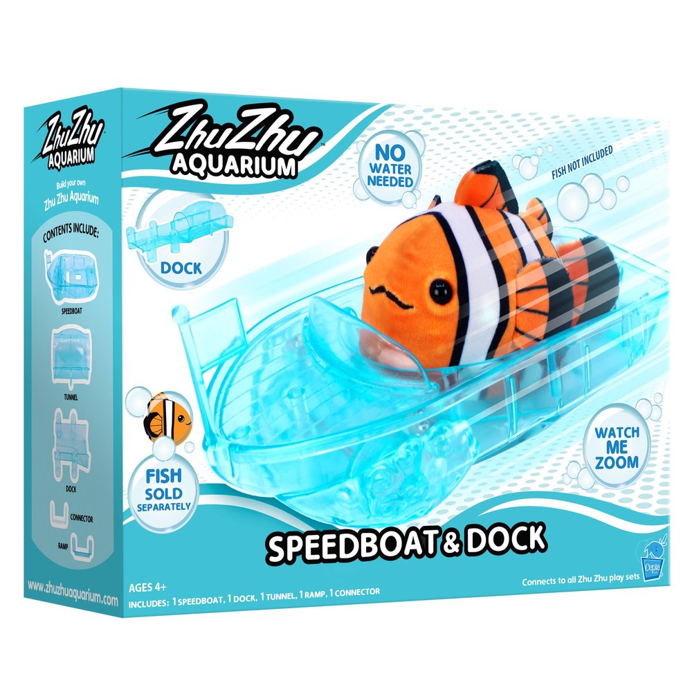 John Adams Zhu Zhu Pets | Zhu Zhu Aquarium Speedboat and Dock Playset | Electronic Pets | Ages 4+, Blue, 11547