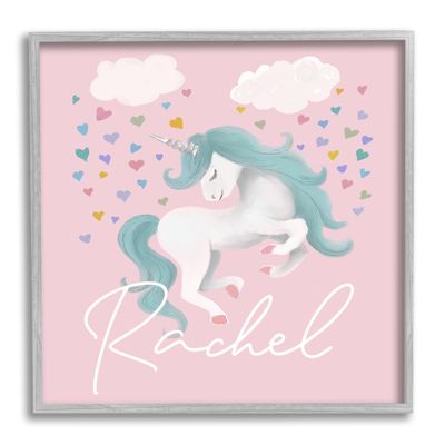 Stupell Industries Girl's Pastel Unicorn & Clouds Personalized Framed Giclee Art by Elizabeth Medley