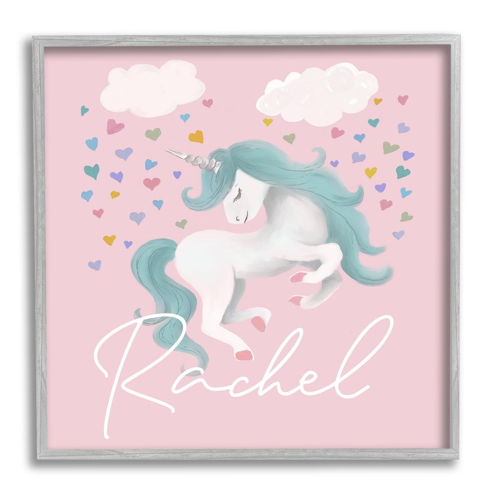 Stupell Industries Girl's Pastel Unicorn & Clouds Personalized Framed Giclee Art by Elizabeth Medley