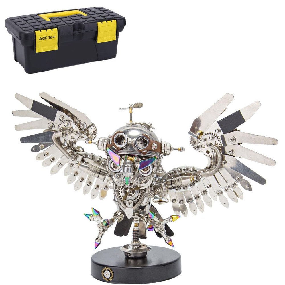 3D Steampunk Mechanical Nocturnal Owl Model, 700+PCS 3D Metal Puzzle DIY Assembly Model Kit, Mechanical Steampunk Toys 3D Jigsaw Puzzle Desk Ornament DIY Assembly Kits for Teens & Adult