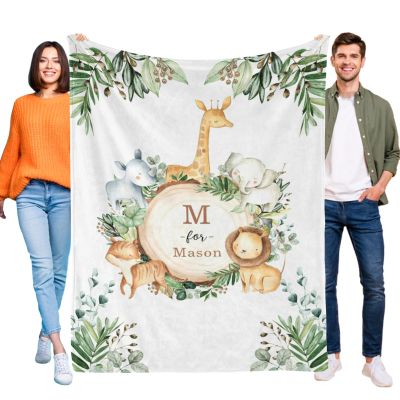 CADE Personalized Woodland Animals Baby Blanket for Boys, 30x40in