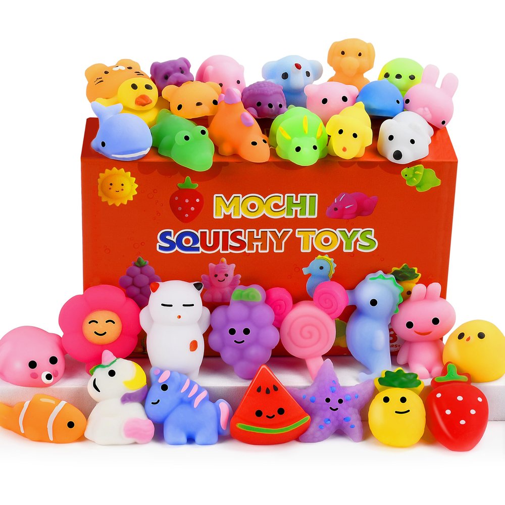32 Pack Mochi Squishy Toys Kawaii Squishies Stress Relief Toys Pack for Kids Boys Girs Party Favors Bulk Easter Egg Fillers Easter Hunt Basket Stuffers