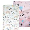 2 Pack Cotton Crib Sheets for Girls - Fitted Crib Sheet, Baby Crib Sheets Neutral, Crib Mattress Cover 52"x28"- Soft Toddler Bed Sheet Fitted for Standard Crib Mattress (Rainbow+Pink Bear) view 1