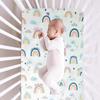 2 Pack Cotton Crib Sheets for Girls - Fitted Crib Sheet, Baby Crib Sheets Neutral, Crib Mattress Cover 52"x28"- Soft Toddler Bed Sheet Fitted for Standard Crib Mattress (Rainbow+Pink Bear) view 3