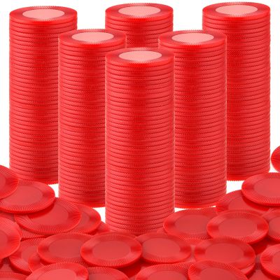 Coopay 1000 Pieces Plastic Poker Chips, Bingo Chips Bulk Learning Counters Disks Poker Card Game, Counting Markers for Math Practice, Game Tokens and Teaching Rewards, 25 mm/ 1 Inch (Red)