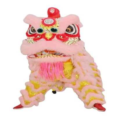 14 Inch Double Lion Dance Mascot Costume Chinese Traditional Dragon Lion Dance for 15+ Age Party Carnival Festivall(Light Pink)