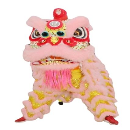 14 Inch Double Lion Dance Mascot Costume Chinese Traditional Dragon Lion Dance for 15+ Age Party Carnival Festivall(Light Pink)