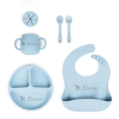 Personalized Silicone Baby Feeding Set Custom Snack Cup with Lid Baby Weaning Supplies Adjustable Silicone Bibs Baby Birthday Gift Divided Tableware Set Soft Spoon,Fork Weaning Supplies (Pink)