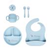Personalized Silicone Baby Feeding Set Custom Snack Cup with Lid Baby Weaning Supplies Adjustable Silicone Bibs Baby Birthday Gift Divided Tableware Set Soft Spoon,Fork Weaning Supplies (Yellow) view 1