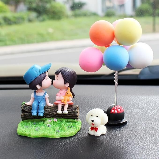 Asnewa Car Dashboard Decoration, Cute Cartoon Couple Action Doll Balloon Decoration, Decorations Interior Desk Ornaments Gifts- Gift for Girlfriend (Combination 6)