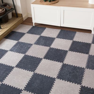 12 Piece Jigsaw Foam Floor Mat,Puzzle Playmats,Interlocking Carpet Tiles with Border,Living Room,Bedroom,30 Cm and 60 Cm(Size:24x24x0.39 Inch,Color:Light Gray+Dark Gray)