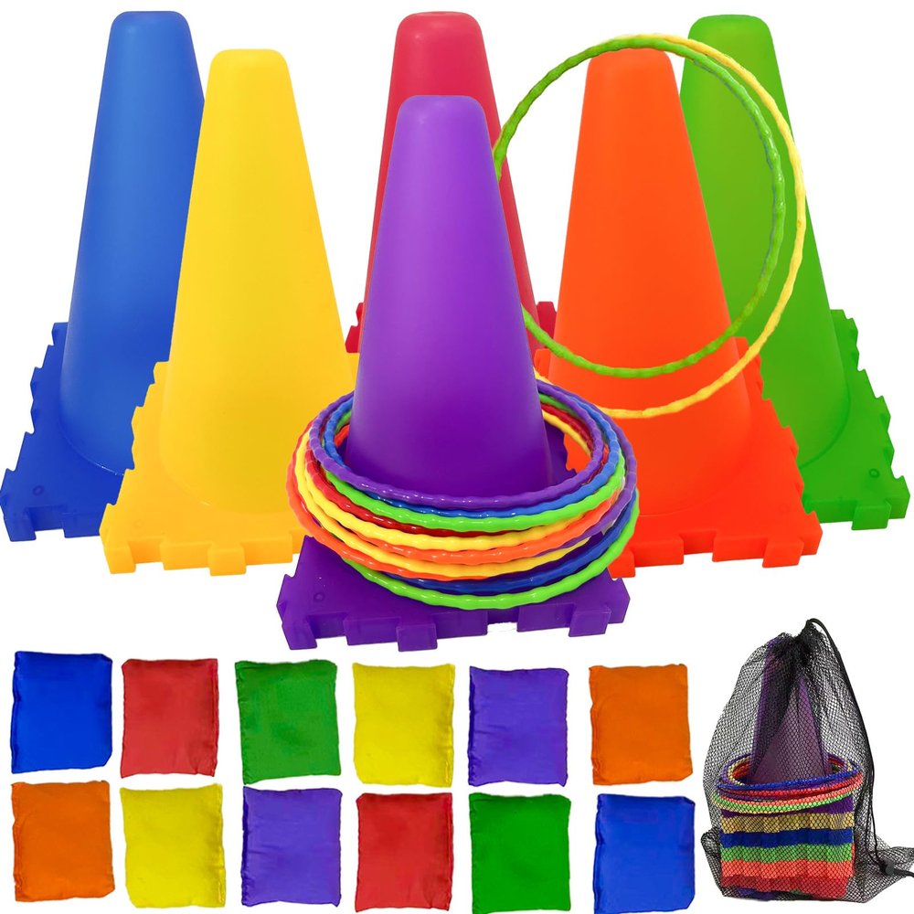 Sports & Outdoor Game Toddlers Kids,Gifts for Birthday Party Cones Carnival Bean Bags Ring Toss Tossing Games,Recess Outdoor Toys for Adults and Family Kids Toddlers Ages 3 4 5 6 7 8