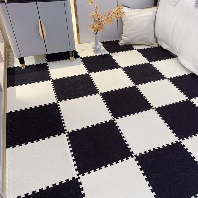 12 Piece Jigsaw Foam Floor Mat,Puzzle Playmats,Interlocking Carpet Tiles with Border,Living Room,Bedroom,30 Cm and 60 Cm(Size:12x12x0.23 Inch,Color:Black+Beige)