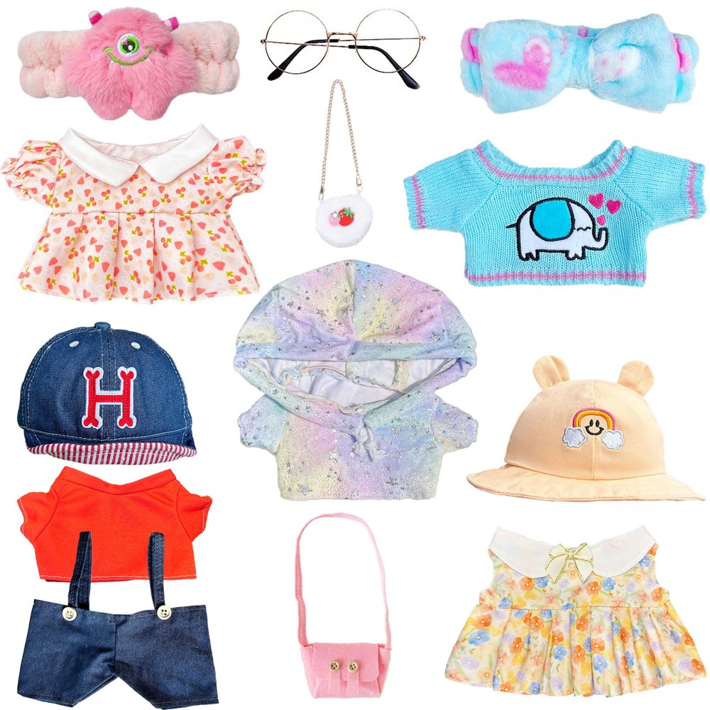 HACHIMI Duck Plush Clothes Set, 13 Pcs of Stuffed Animal Clothes for 12 in Duck Stuffed Animals or Plush Toys (Pink)