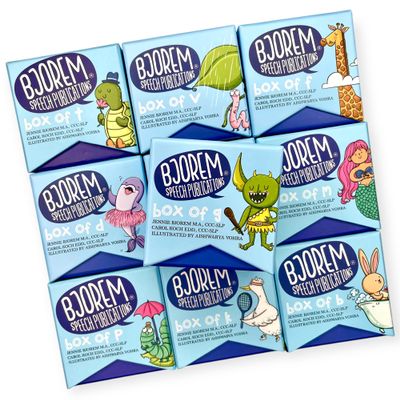 Bjorem Speech Box of Sounds Bundle Speech Therapy Cards for P, B, M, T, D, N, K, G, F, and V Sounds | Articulation & Language Development Tool