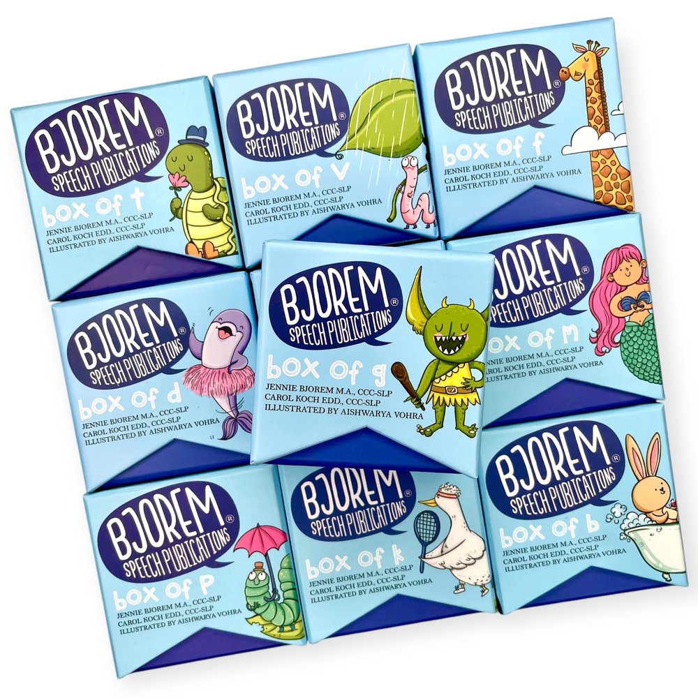 Bjorem Speech Box of Sounds Bundle  Speech Therapy Cards for P, B, M, T, D, N, K, G, F, and V Sounds | Articulation & Language Development Tool
