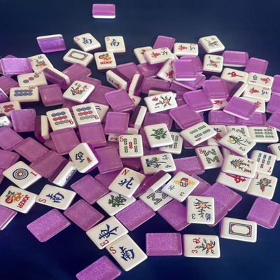 Mah Jongg 2 Layer Purple Sparkle/Glitter Hand Painted &Engraved American Mah Jongg Tile Set