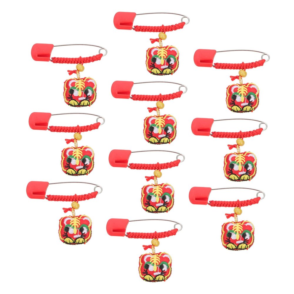 10pcs Safety Pins with Tiger Charm Durable Multi-Functional Diaper Pins for Clothes for Boy Girl and Adults Random Bead Colors