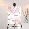 Personalized Pink Butterfly Baby Shower Welcome Sign, Baby Shower Sign, Girl Baby Shower Poster, Girl Baby Shower Decorations, Pink Gold Welcome Poster view 1