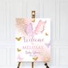 Personalized Pink Butterfly Baby Shower Welcome Sign, Baby Shower Sign, Girl Baby Shower Poster, Girl Baby Shower Decorations, Pink Gold Welcome Poster view 3