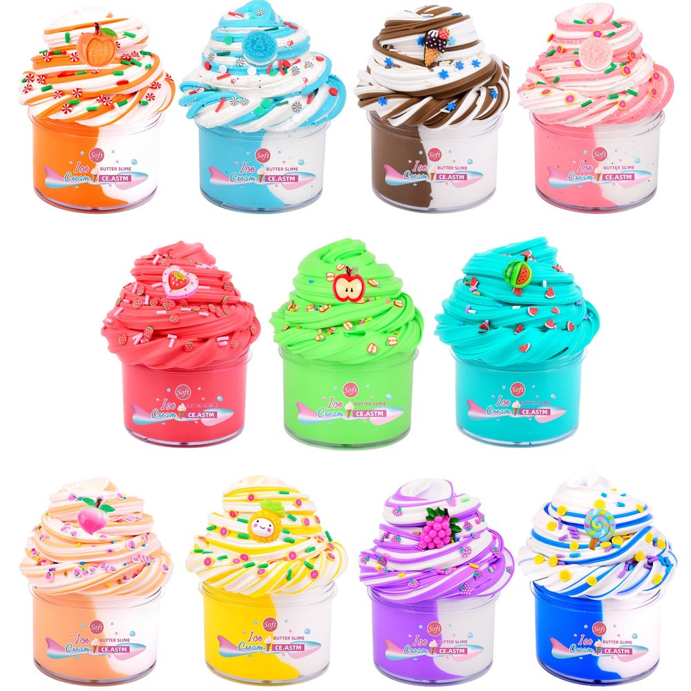 Butter Slime Kit 11 Pack, DIY Scented Slime with Cute Charms, Dual Color Super Soft and Non-Sticky, Stress Relief Toy, Party Favors Birthday Gifts for Girls, Easter Basket Stuffers