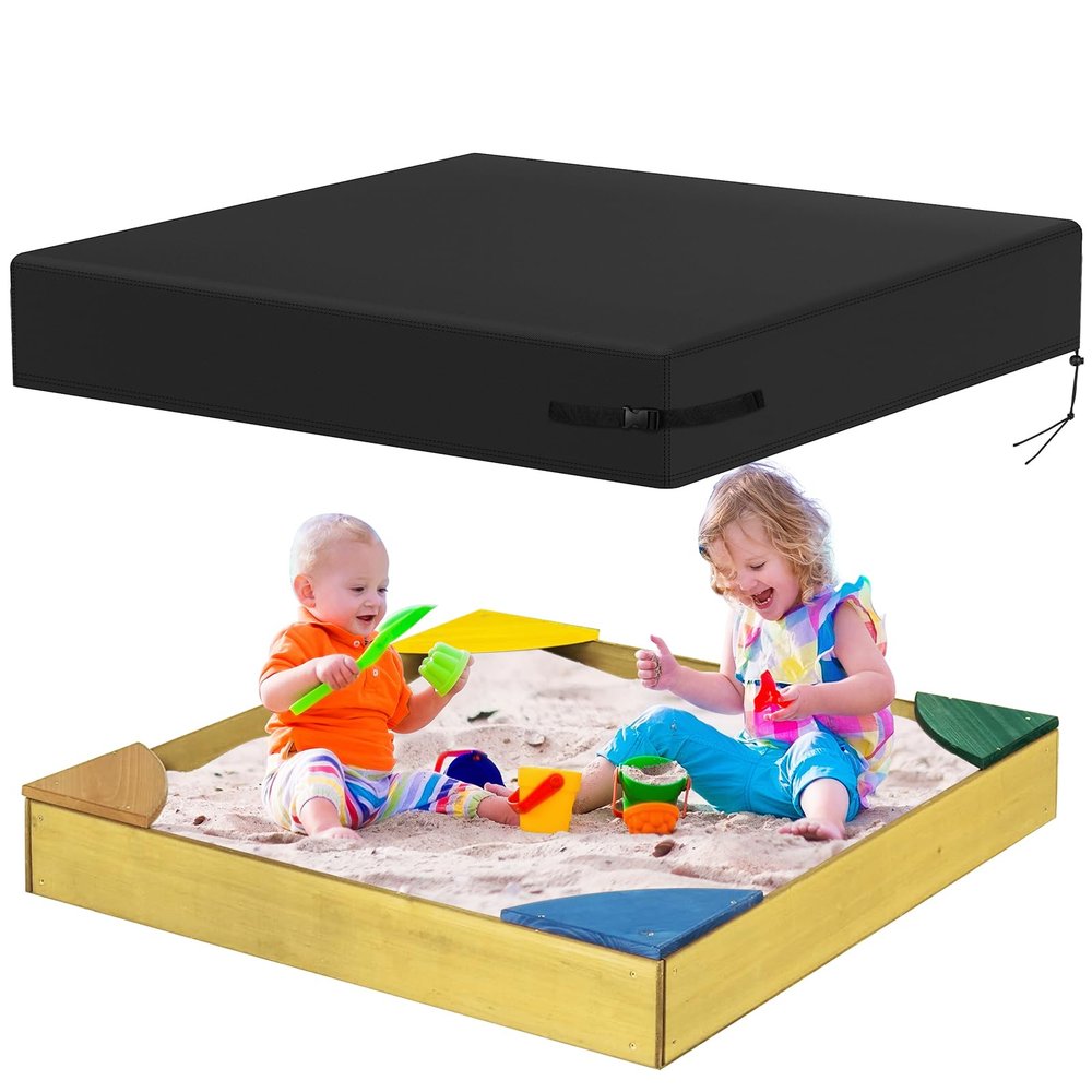 Yexcend Sandbox Cover, 800D Oxford Cloth Waterproof Outdoor Square Sand Box Cover for Kids, Protect Sandbox Sand and Toys(Black,61" X 61" X 8")